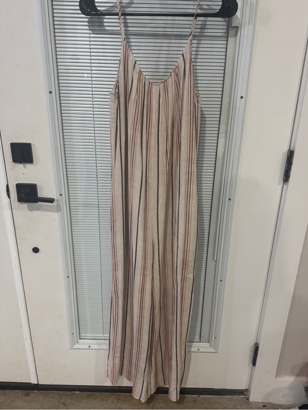 Striped Beige Wide-Leg Jumpsuit with Spaghetti Straps